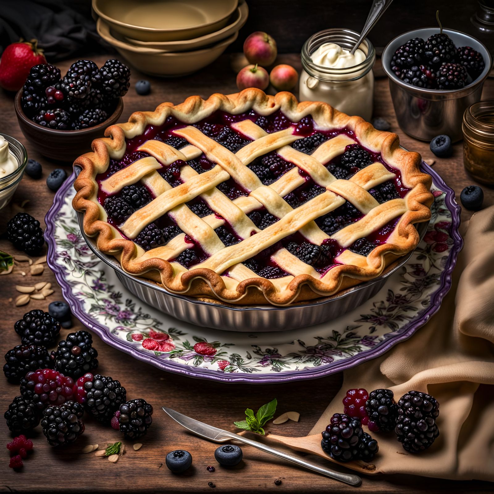 Delicious Blackberry Pie Surrounded by Ingredients