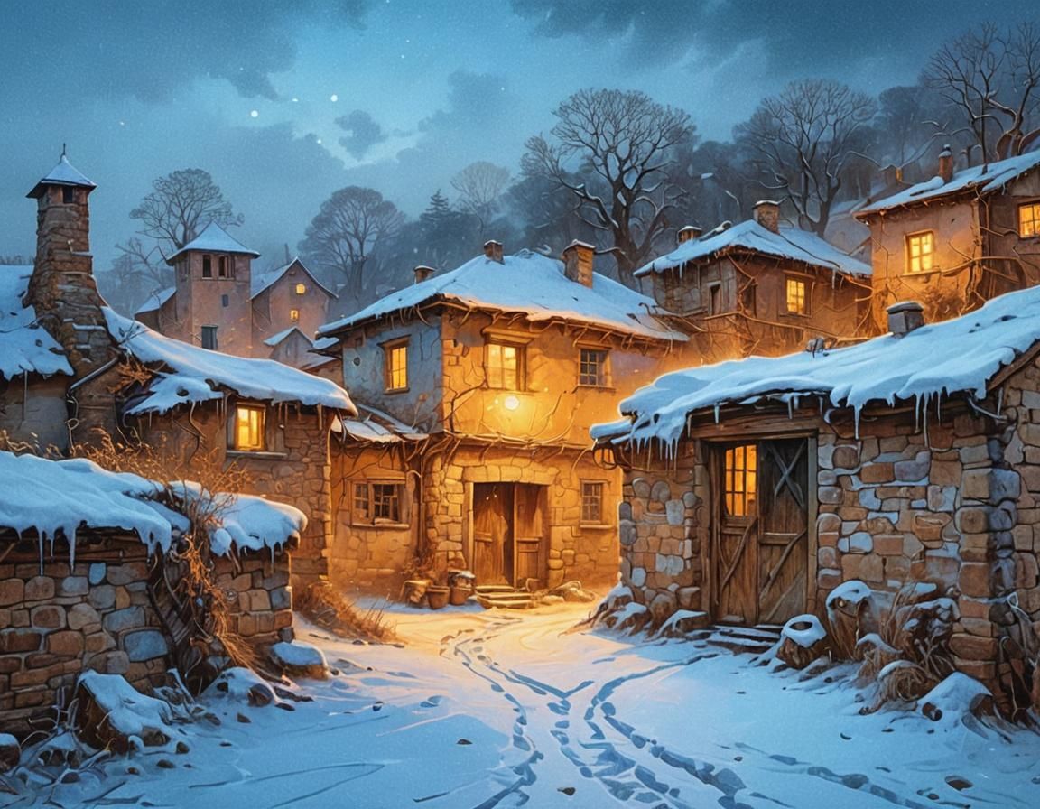 Surreal Winter Landscape in Comic Book Art Style