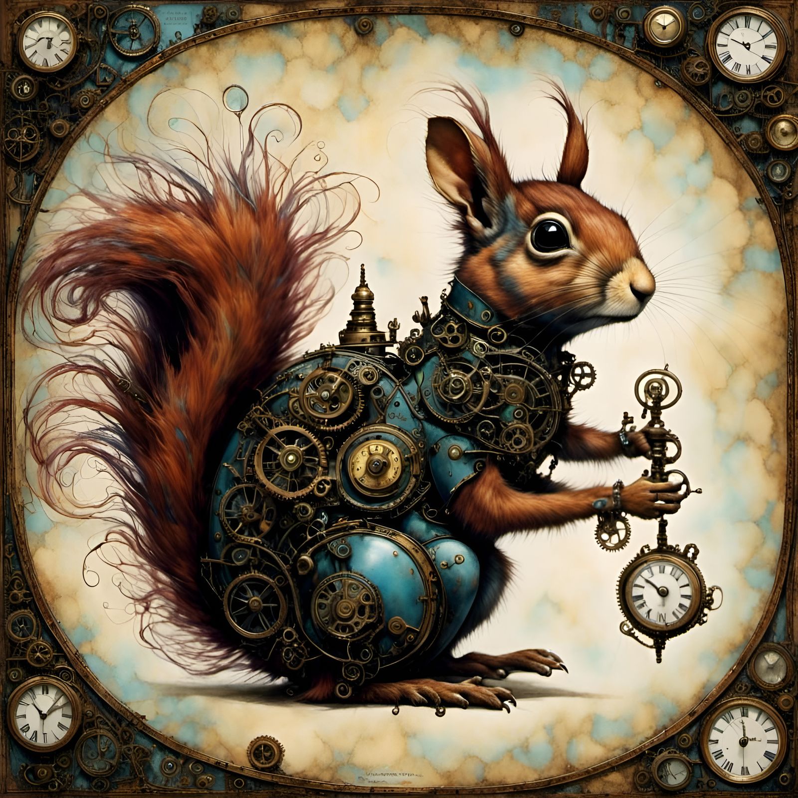 Steampunk Squirrel in Tim Burton Style