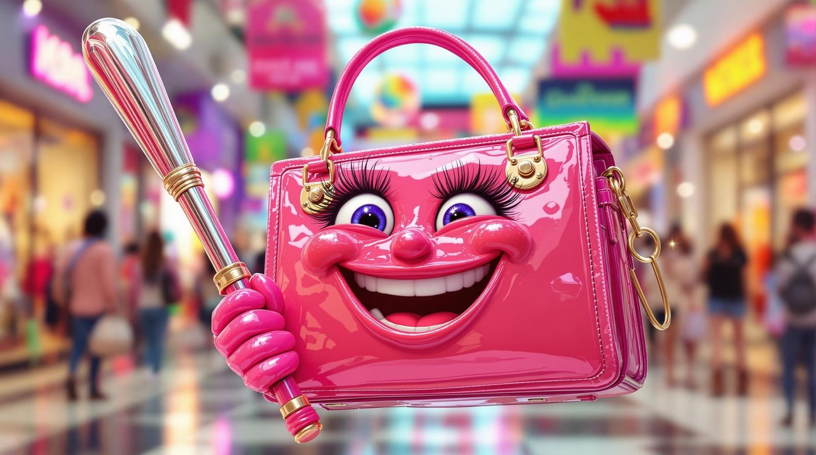 CGI Cartoon Purse Holds Baton with Joy