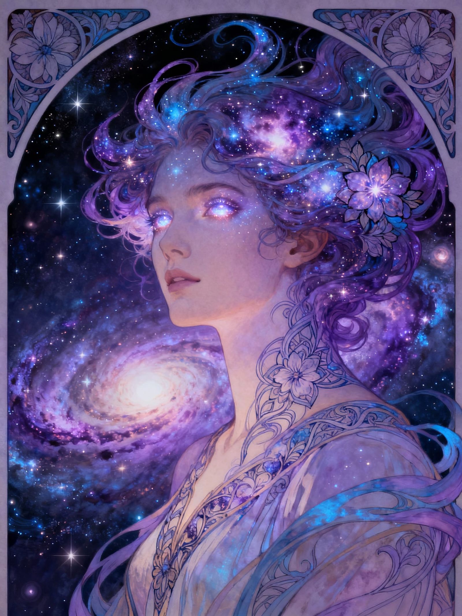 Celestial Art Nouveau Portrait of Cosmic Being