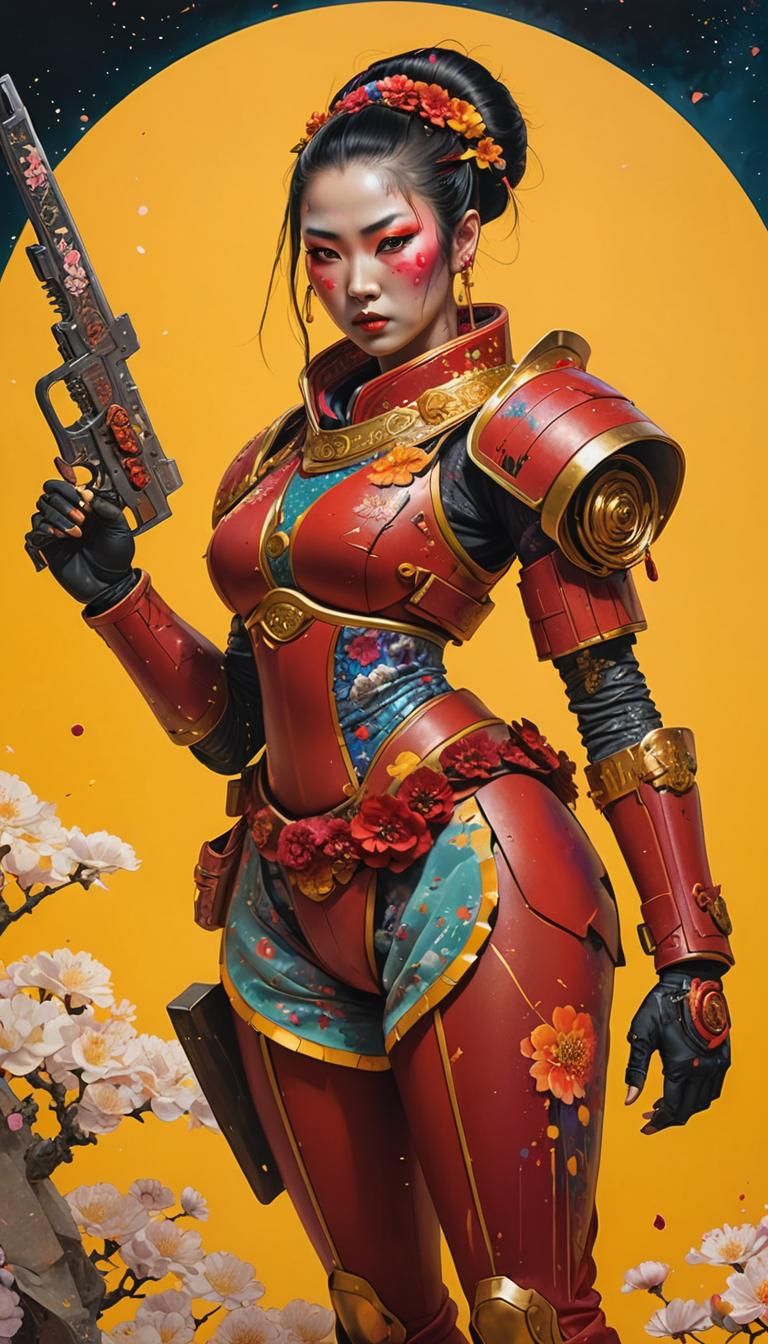 Geisha Warrior Portrait in Dark Fantasy Style