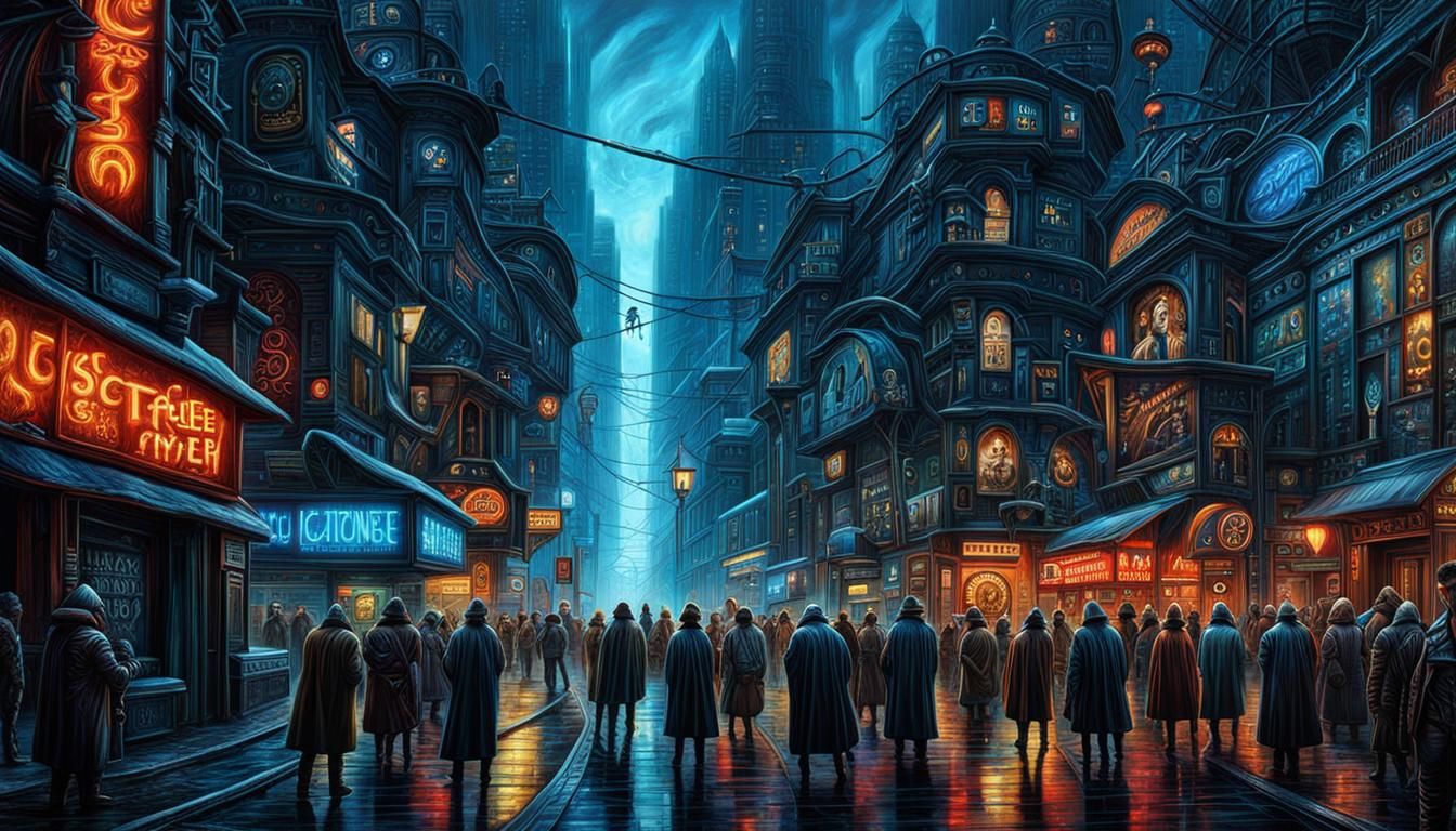 Surreal Dark Cityscape with Vibrant Colors