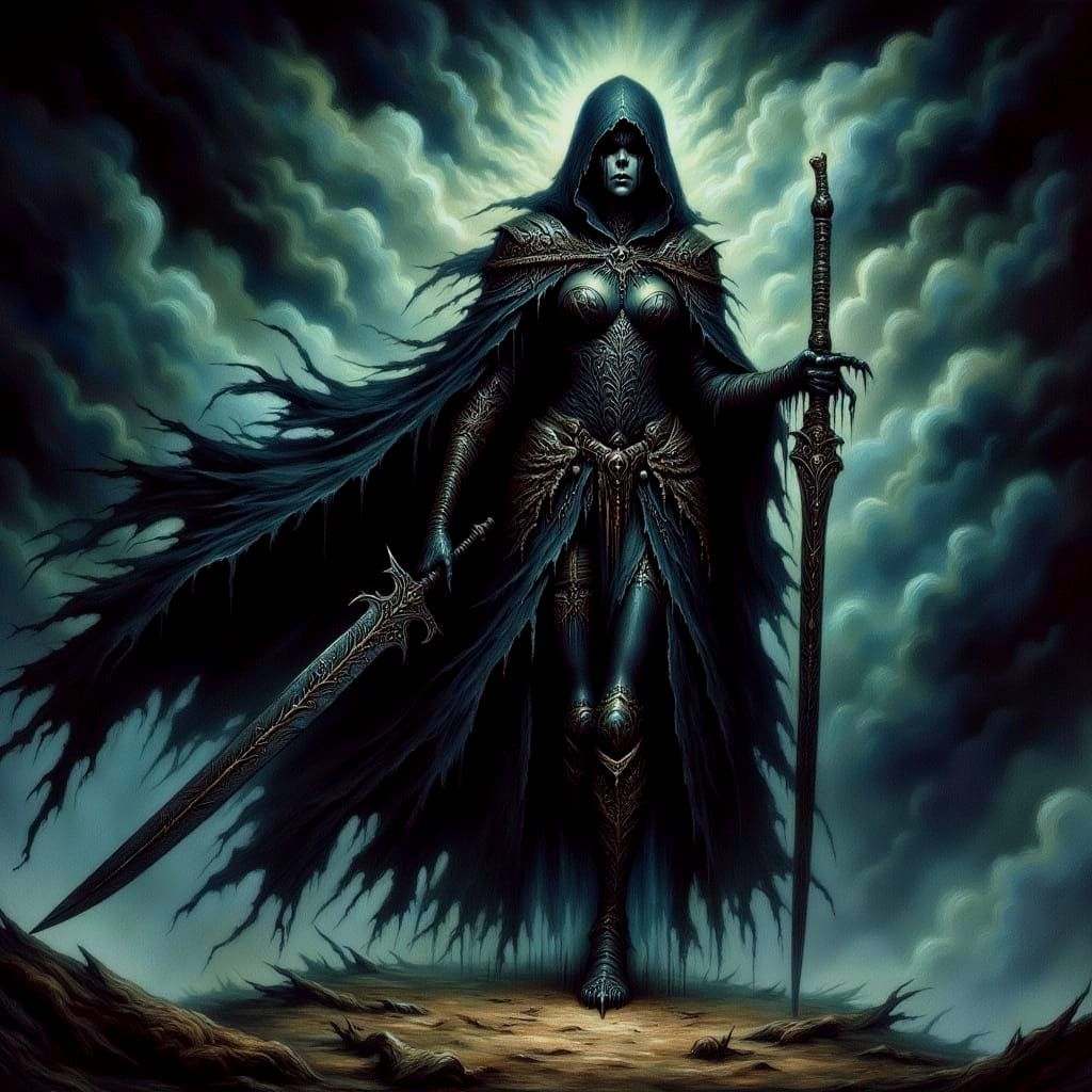 Evil Female Knight with Greatsword in Dark Fantasy Style