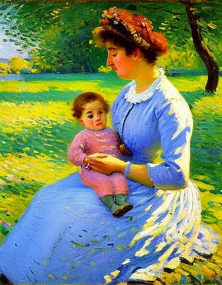 Mother and Child Impressionist Oil Painting