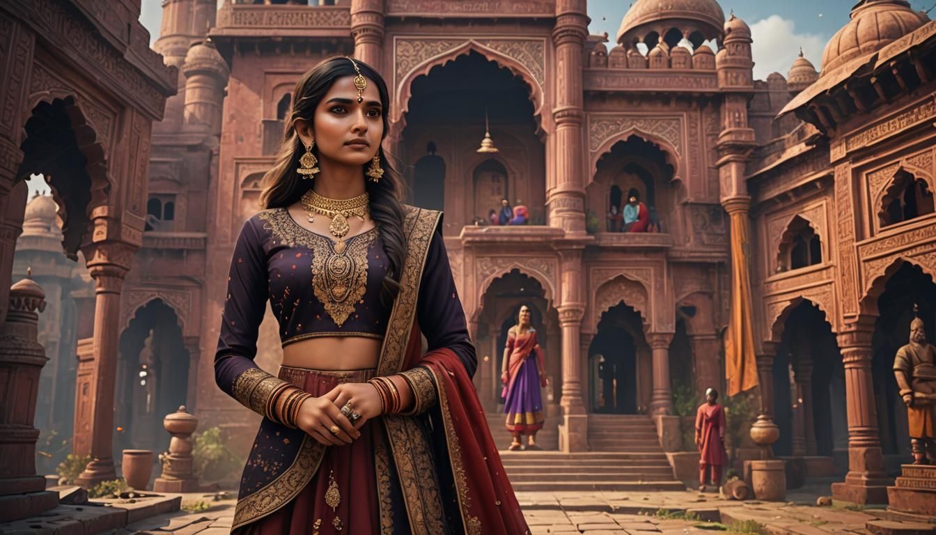 Indian Girl in Salwar Suit, Detailed Matte Painting