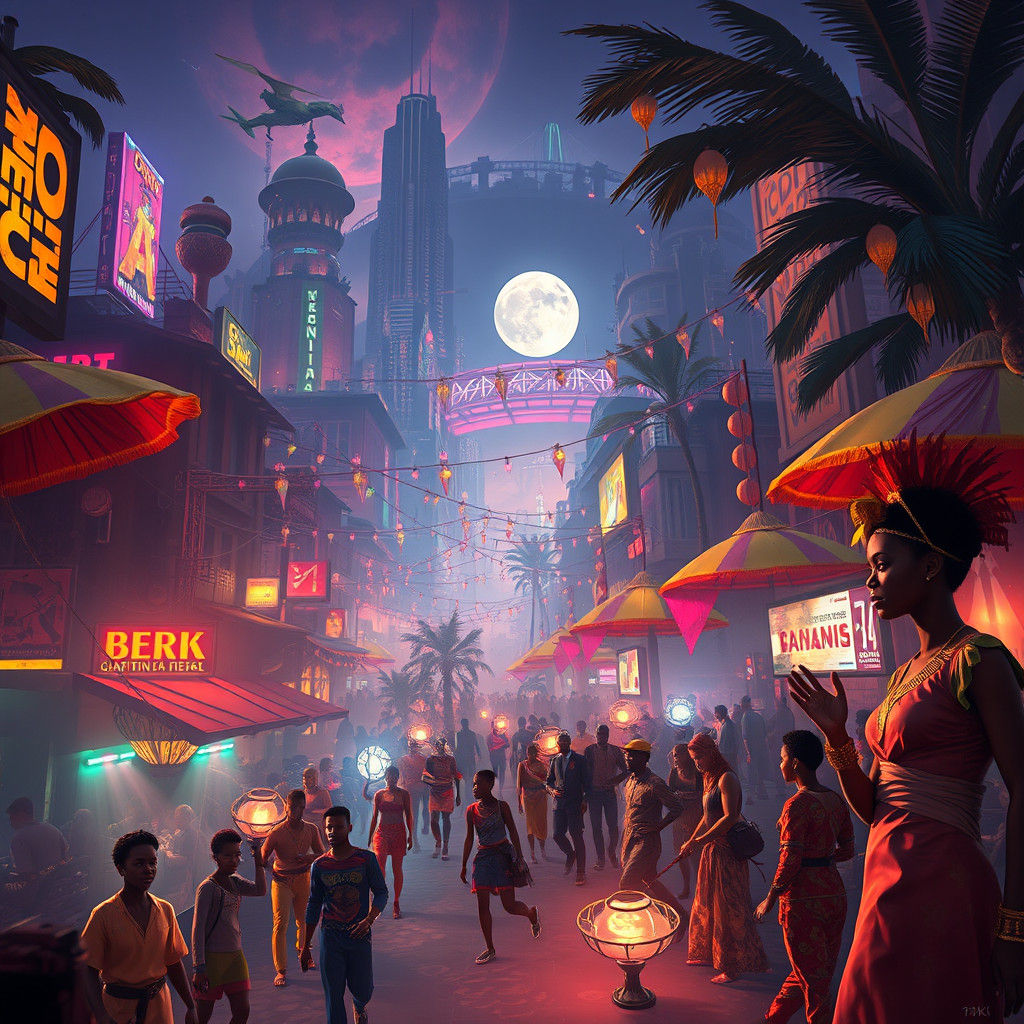 Afro-Futuristic Nigerian Celebration in Matte Painting Style