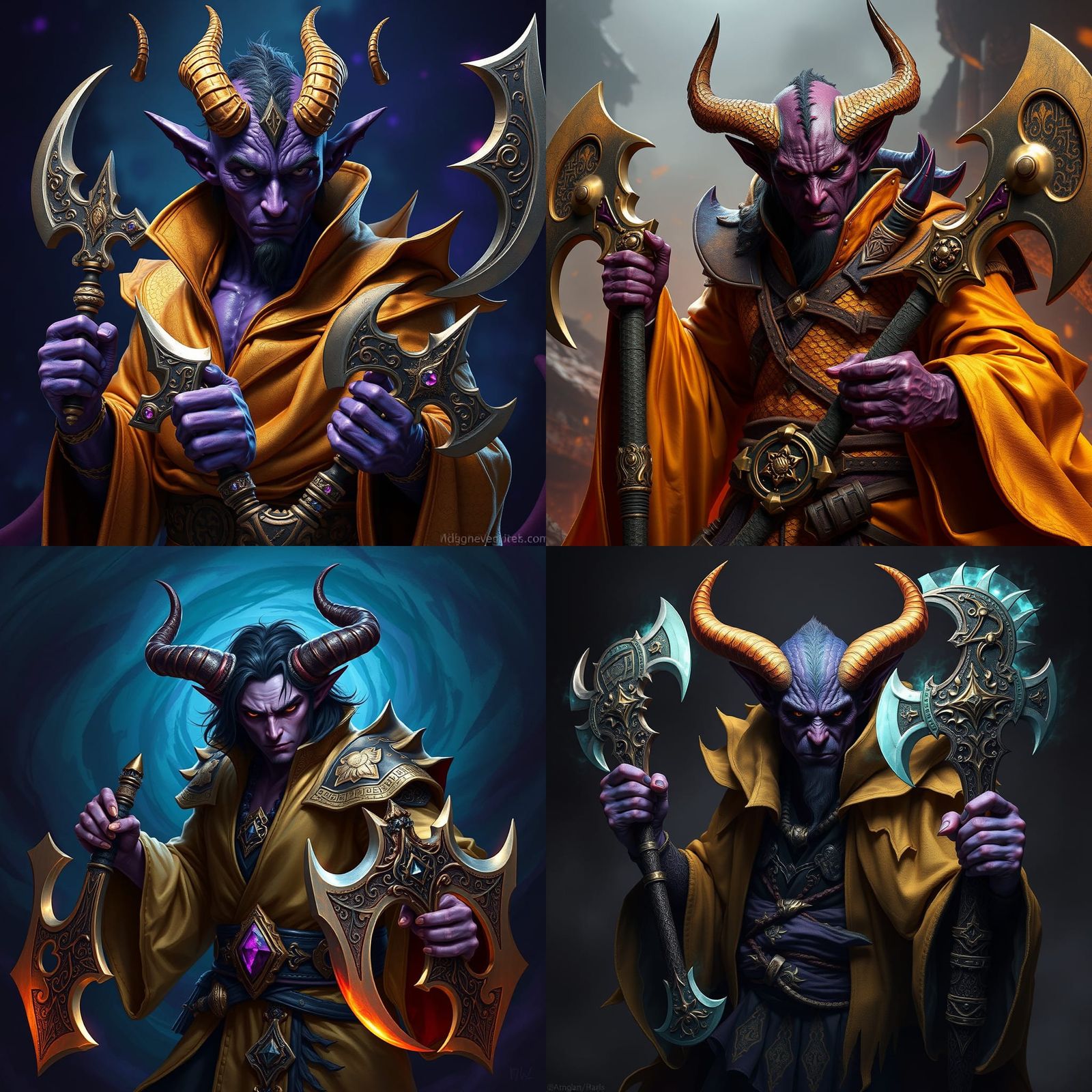 Purple Tiefling Warlock with Golden Dragon Scales