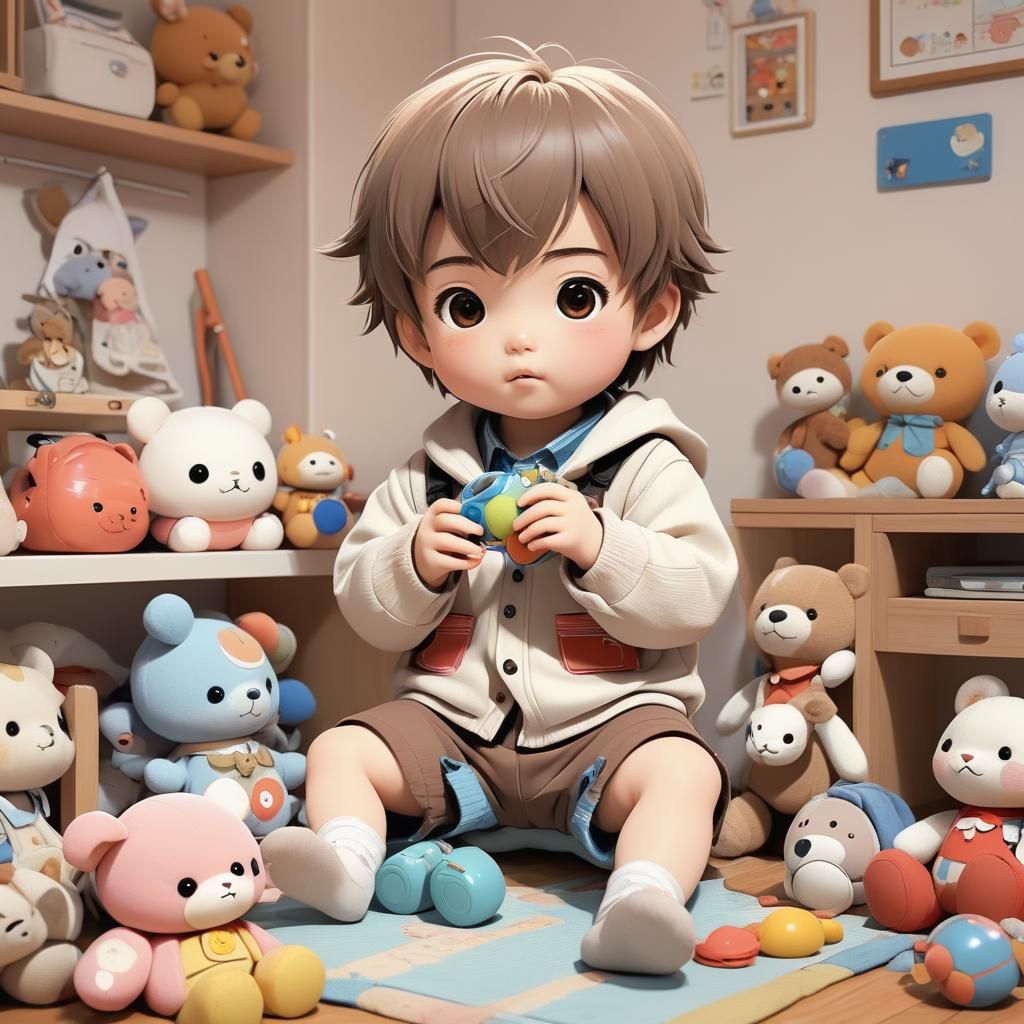 Realistic vivid colors: "A cute little realistic anime baby,...