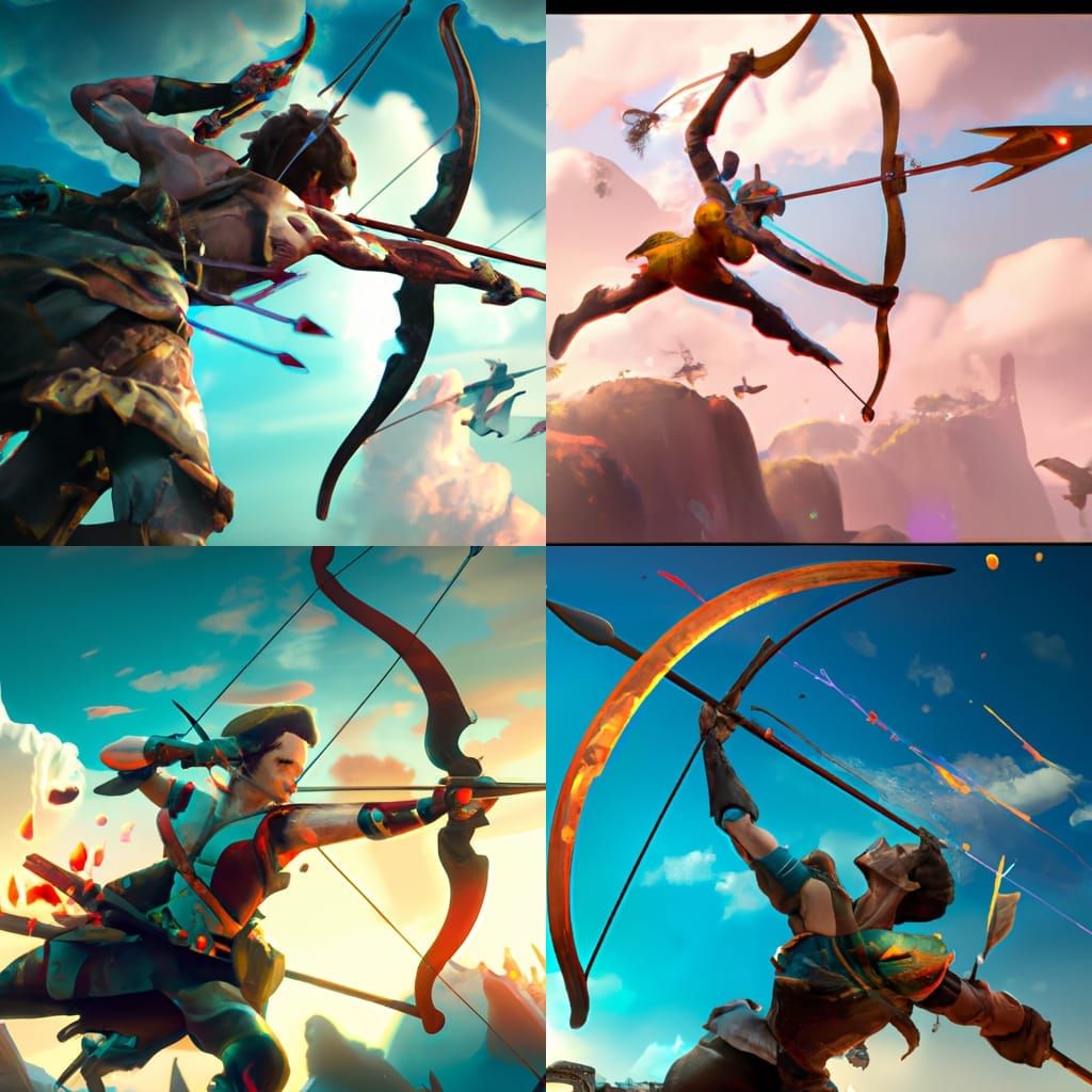 Archer Takes Aim in Fantasy Sky, Detailed Matte Painting