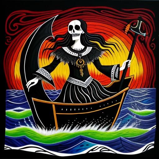 Charon Ferries a Soul to the Underworld in Folk Art