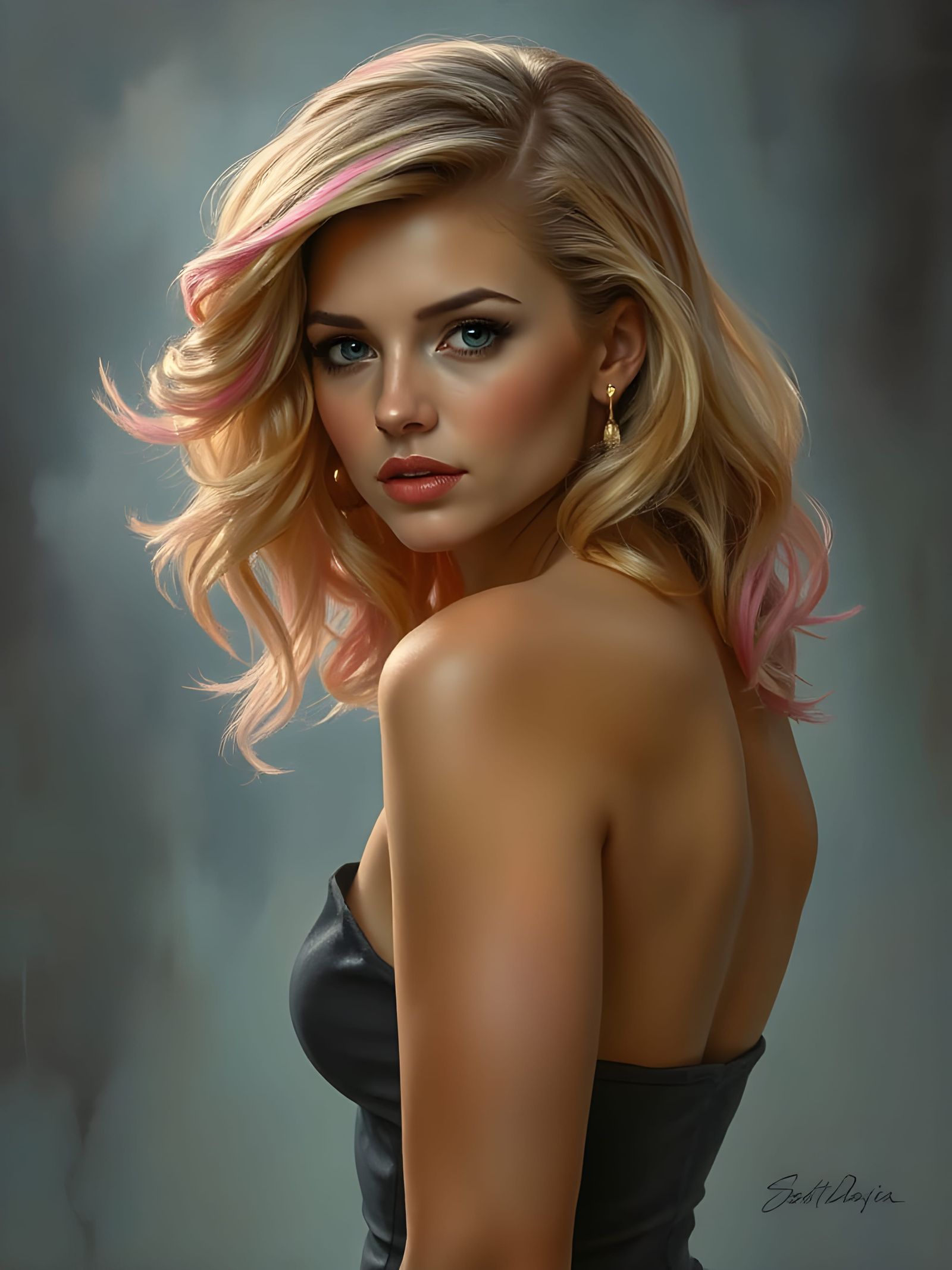 Pin-Up Woman in Art Nouveau Tonalist Fusion