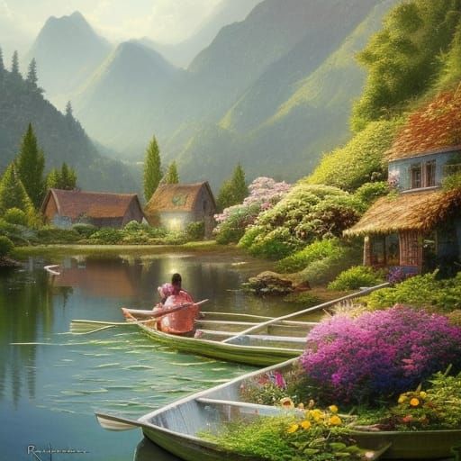 Charming Cottage by River with Lush Flowers