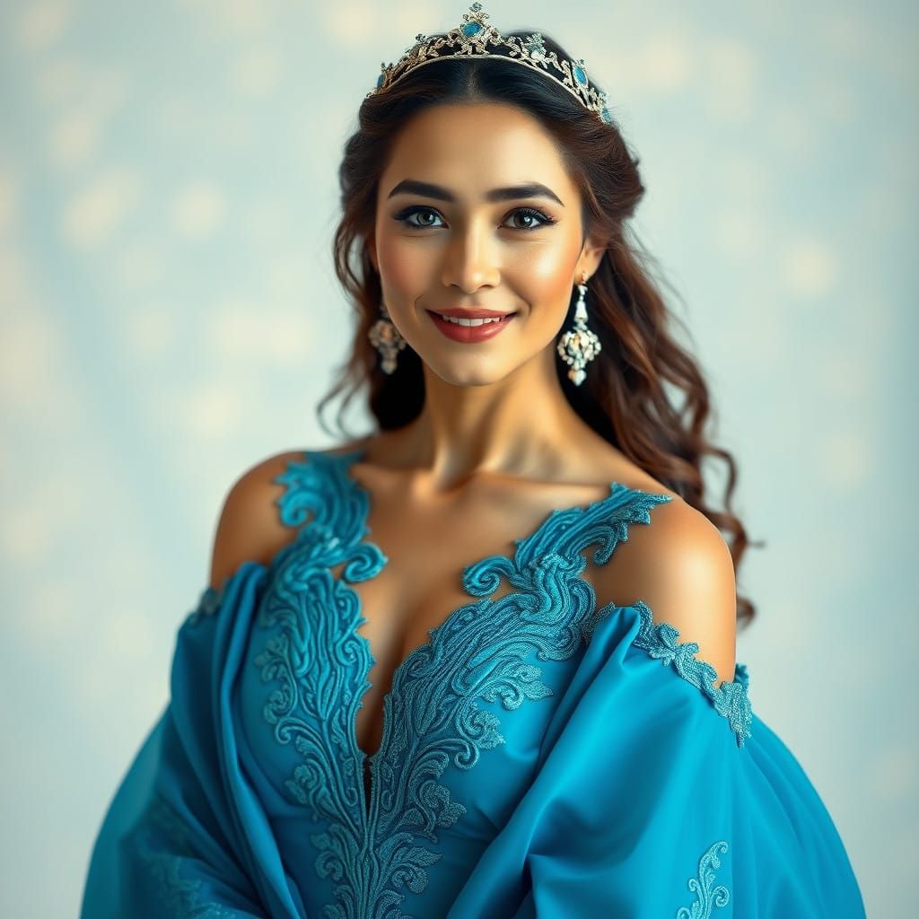 Ethereal Ocean Goddess in Majestic Blue Gown