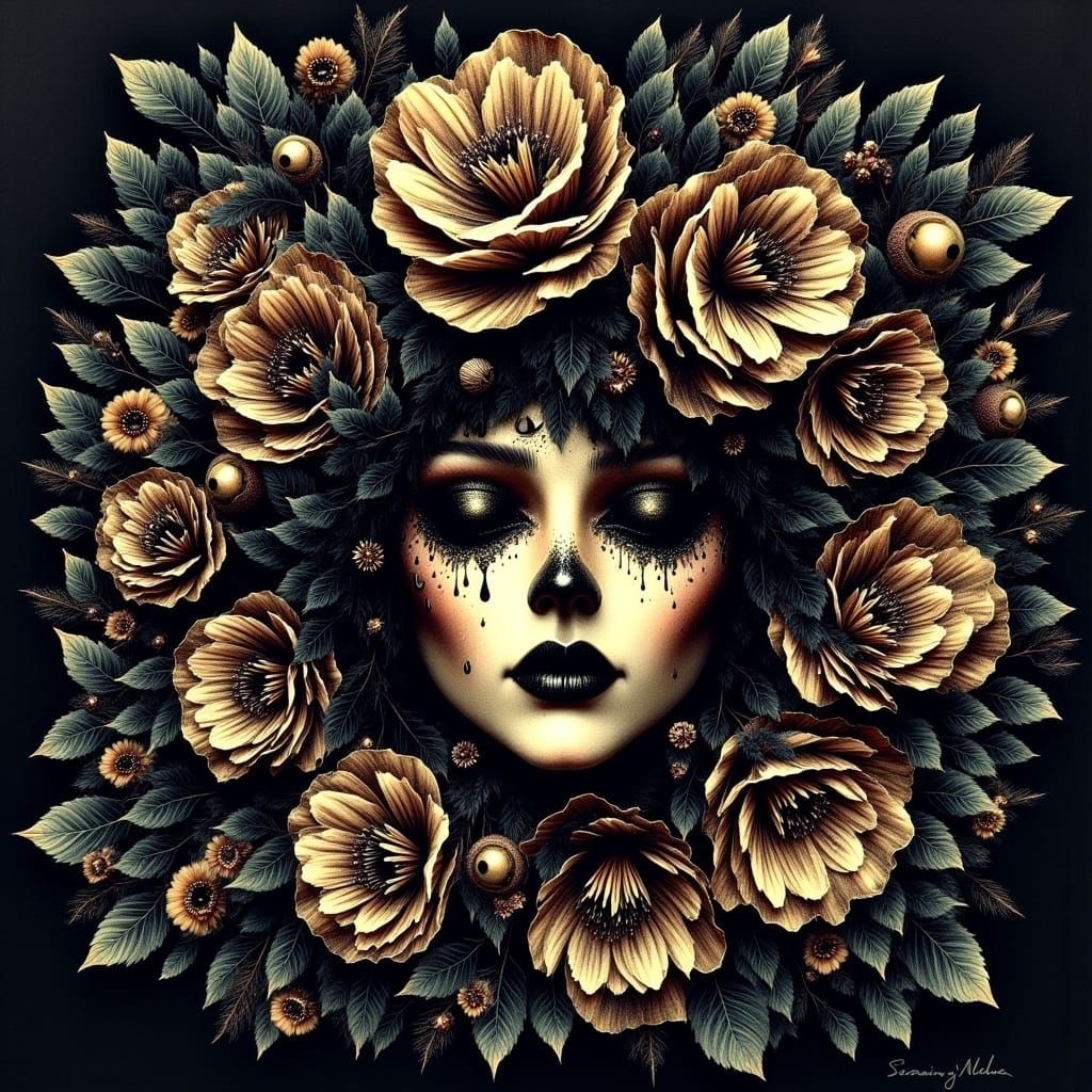 Dark, Vibrant, Watercolor Horror Scene in Pointillism Style