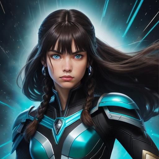 18 year old woman with blue eyes with long brown frizzy hair...