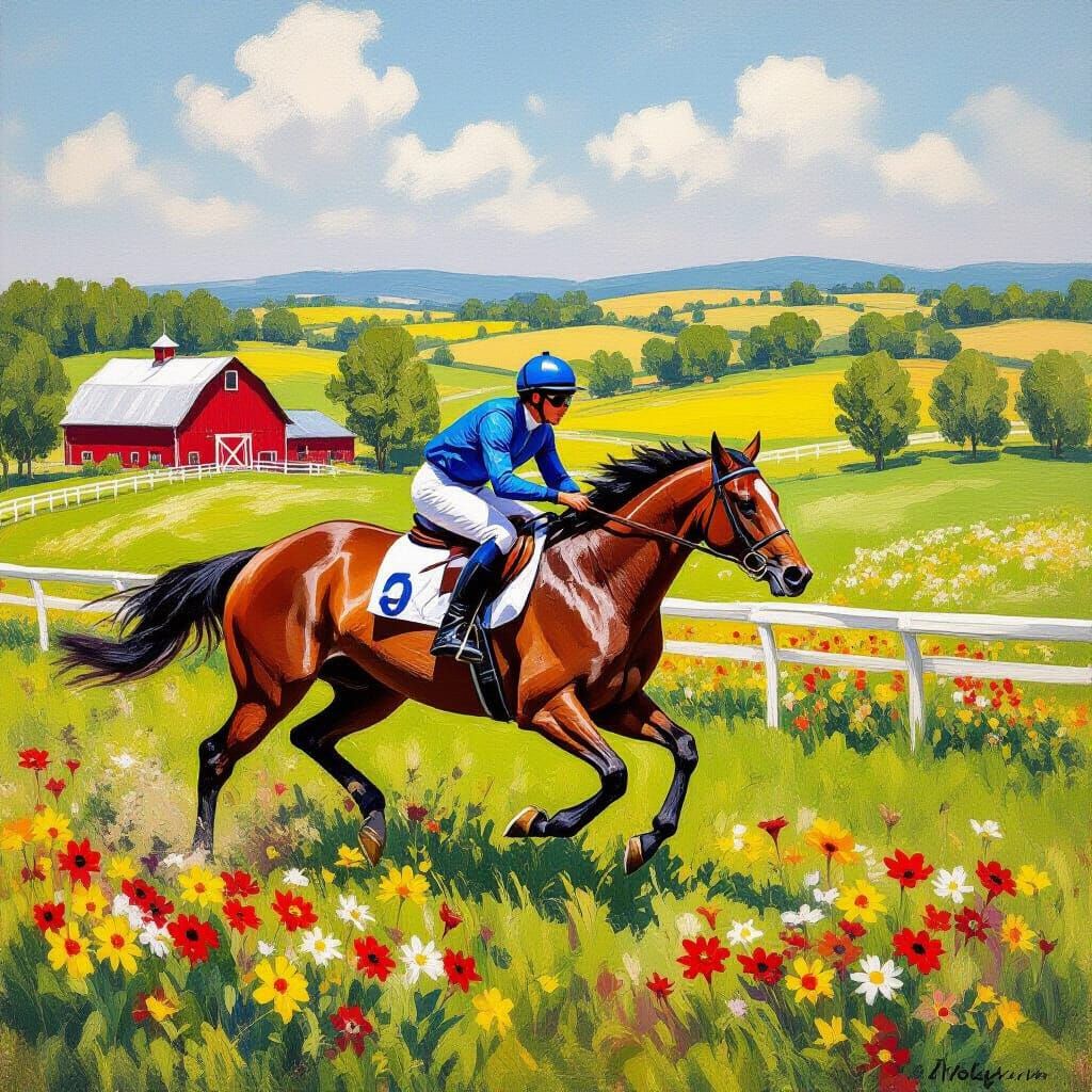 Kentucky Horse Race in Impressionist Style