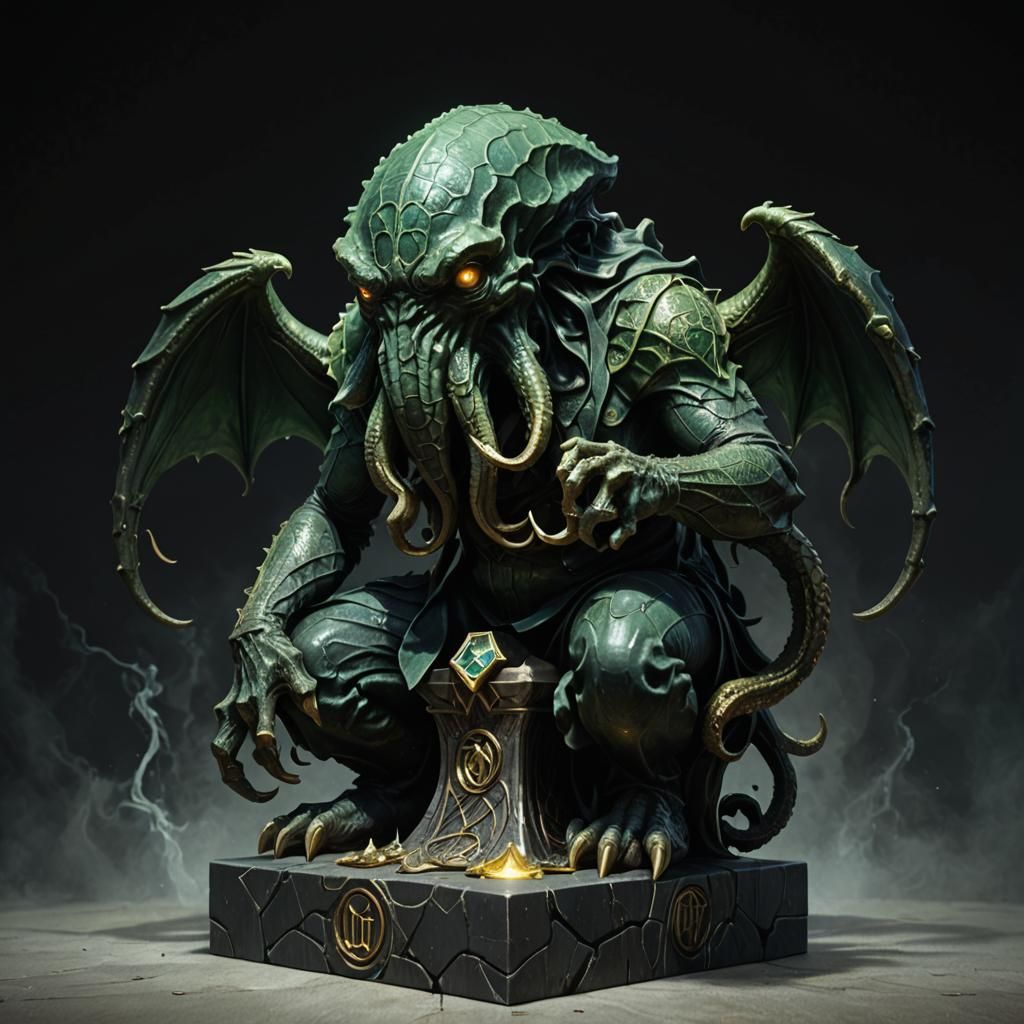 Cthulhu Statue in Cubist Gothic Style