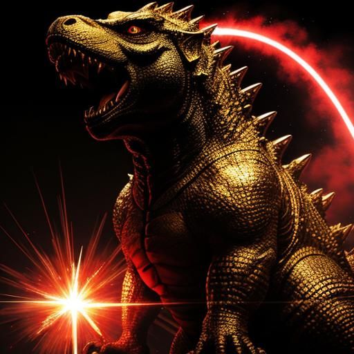 Golden Godzilla Unleashes Red Energy Beam
