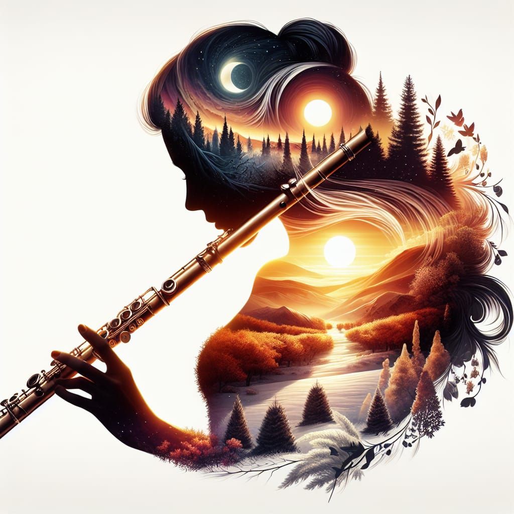 Flute and Woman: A Double Exposure Concept Art