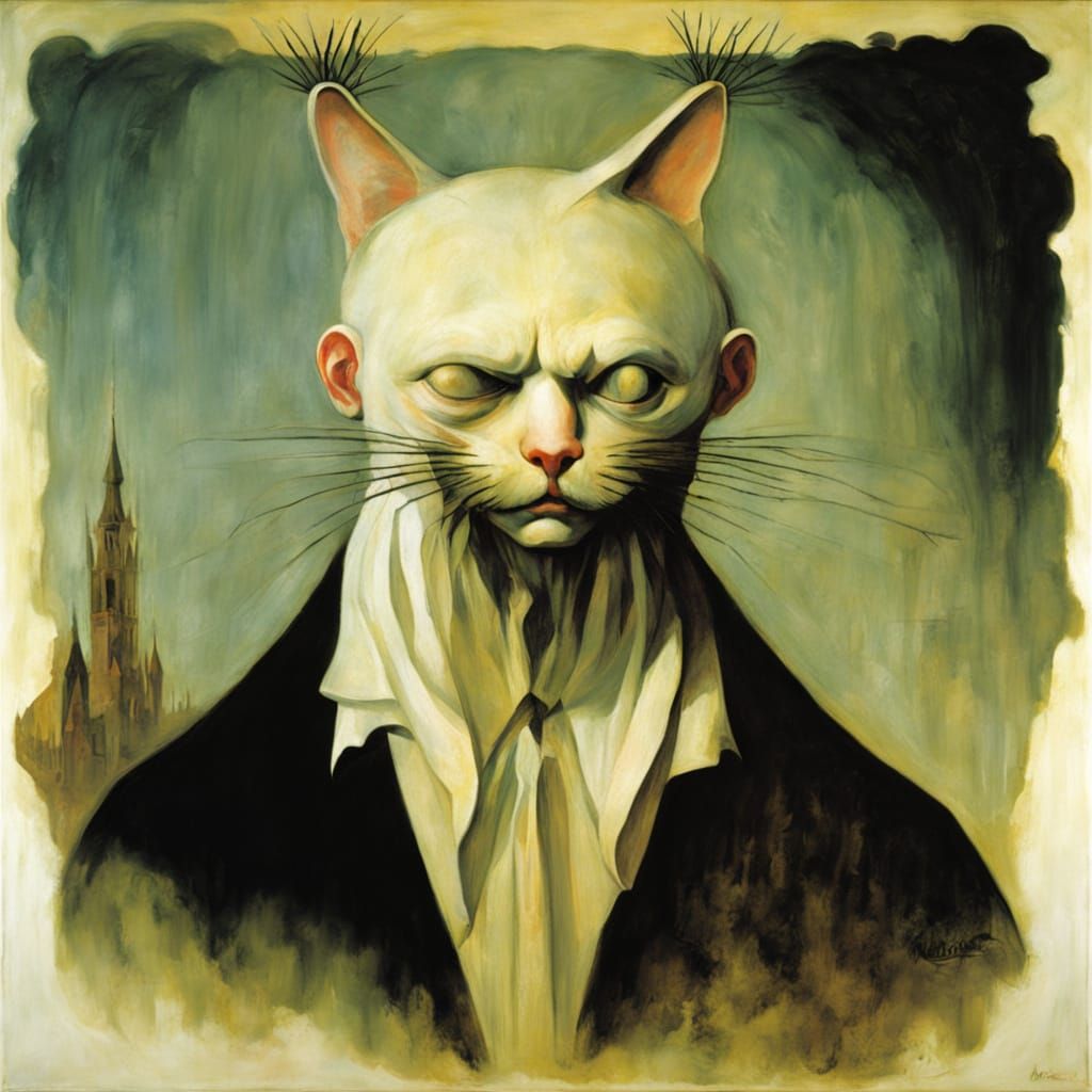 Ethereal Gouache Portrait of a Feline Form
