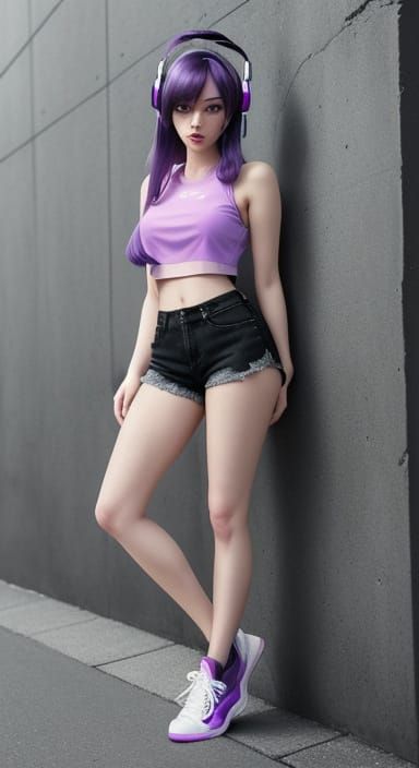 Anime Woman with Headphones in Japanese Pop Art Style