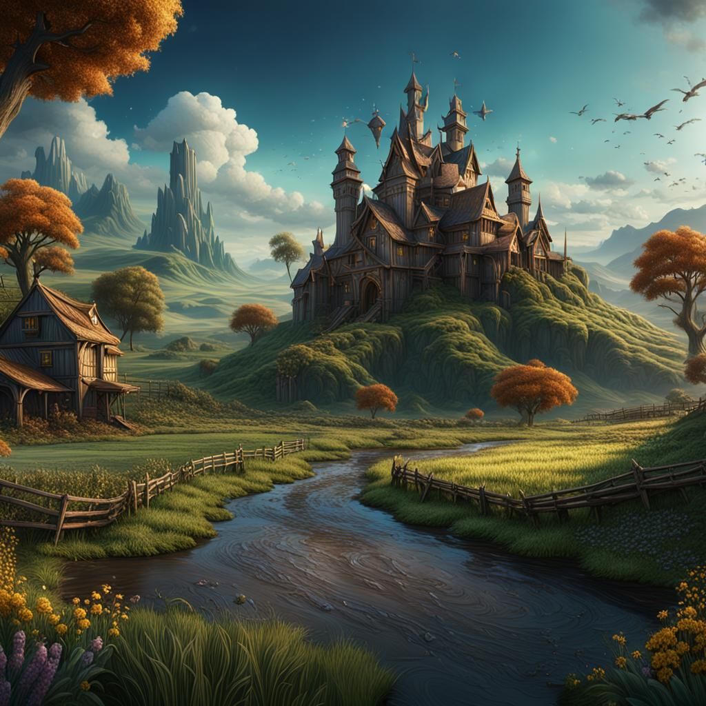 Detailed Farmland Matte Painting in Deep Color