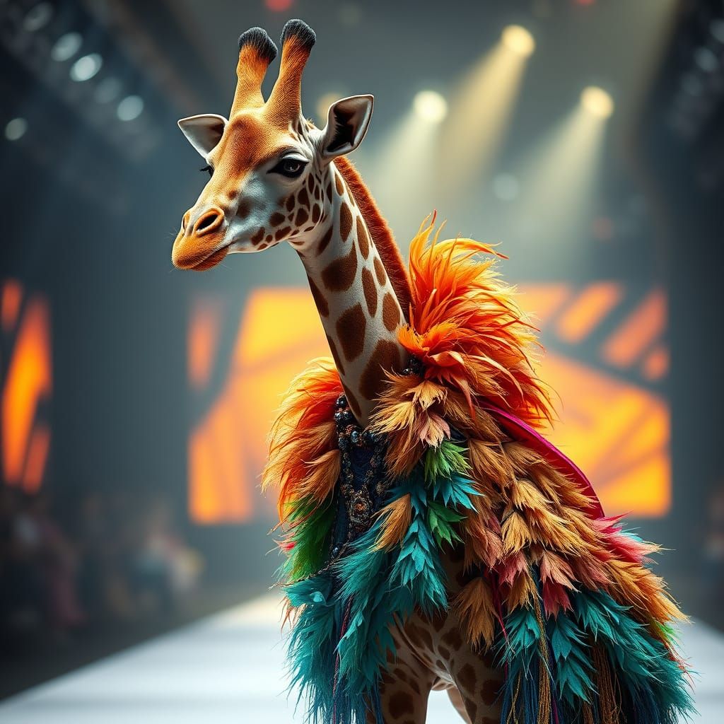 Giraffe Supermodel Struts Down a Vibrant Runway
