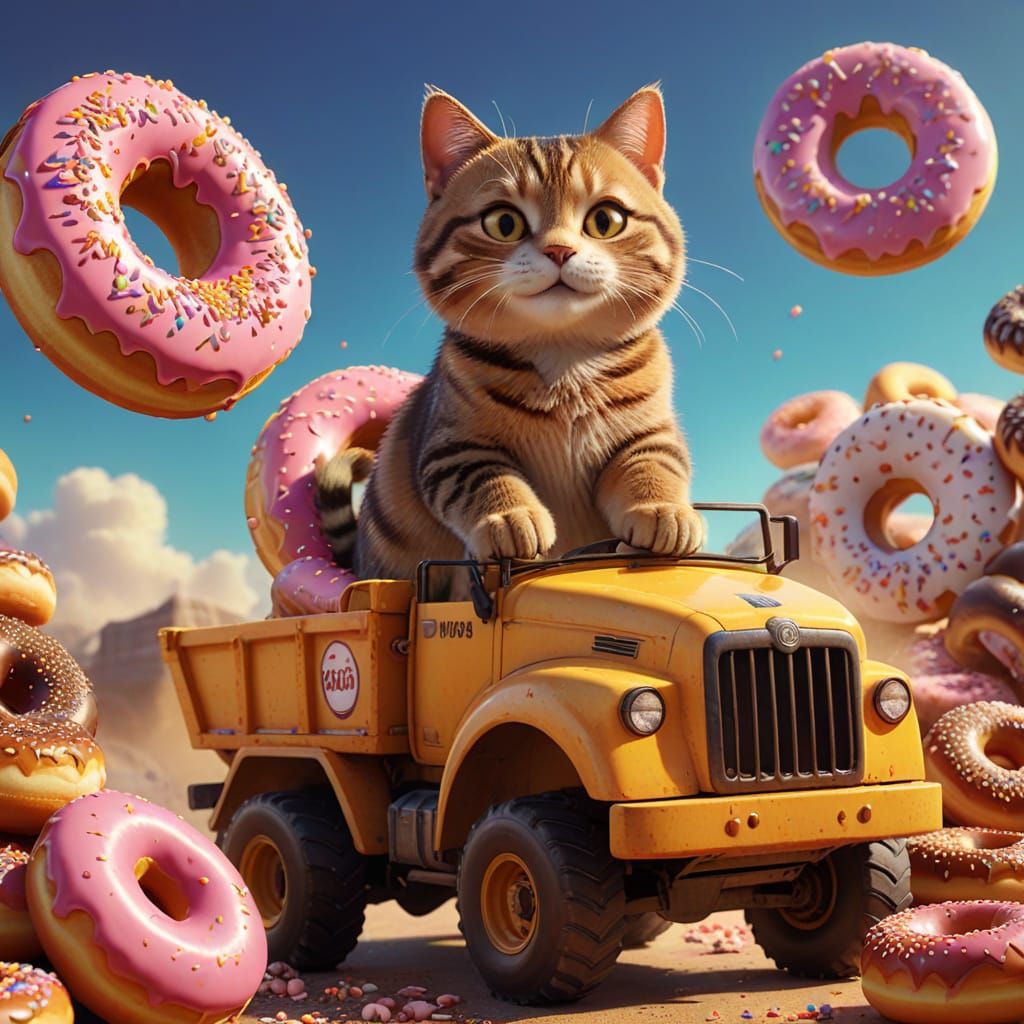 Tabby Cat Donut Delivery in Pixar Style