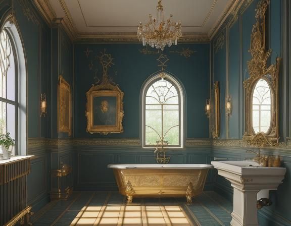 Elegant Bathroom with Mirror in Fantasy Interior