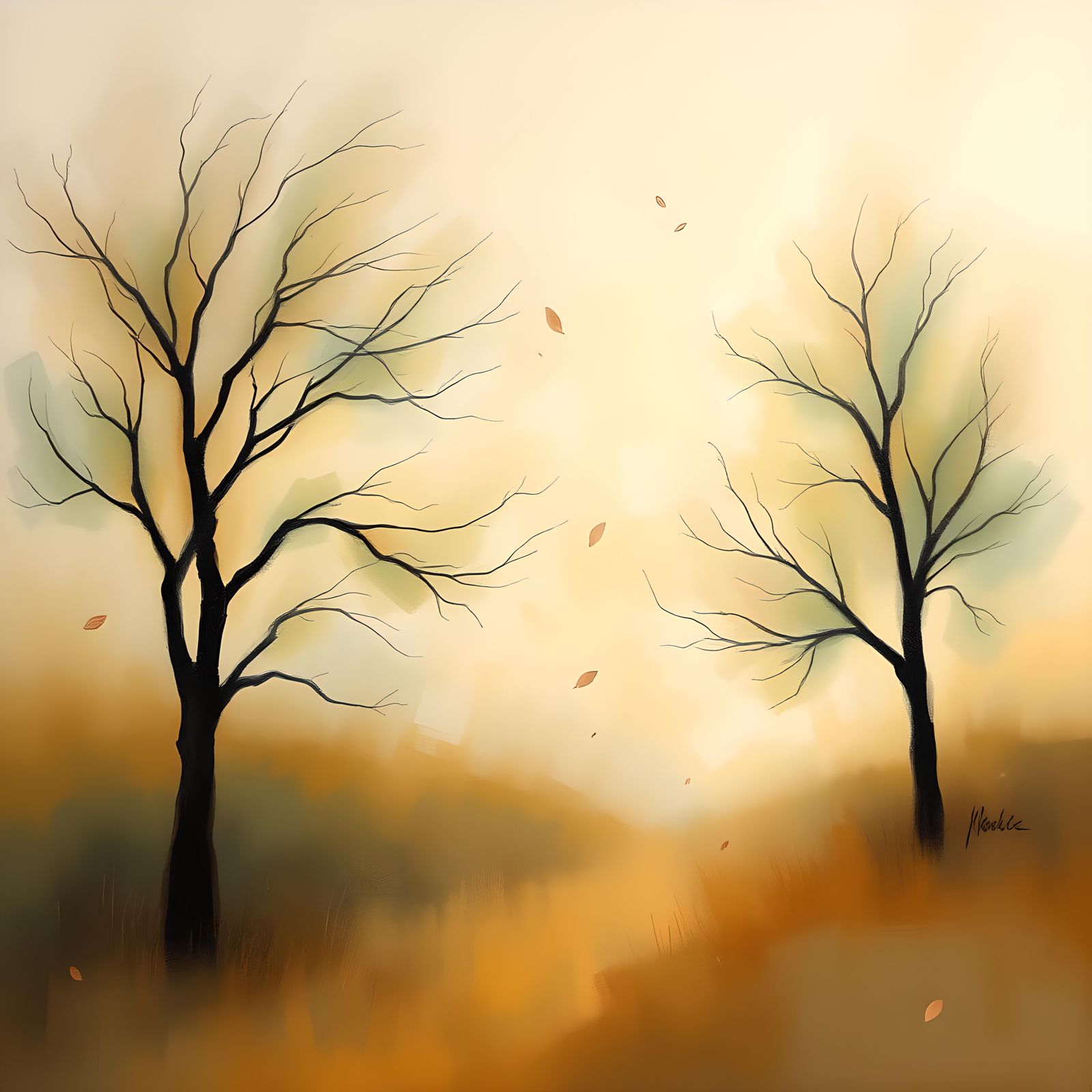 Stormy Scene with Swirling Leaves in Strong Wind