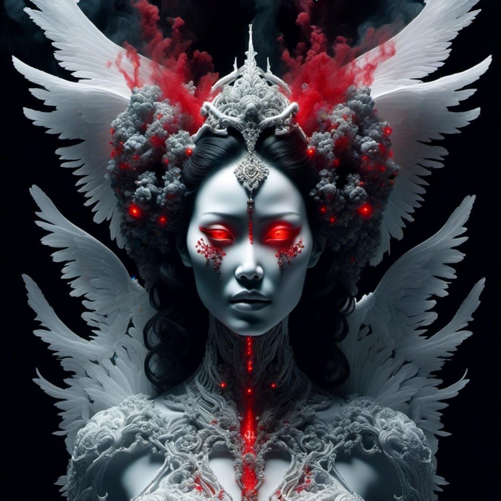 Ethereal White Smoke Angel of Death with Laser Eyes