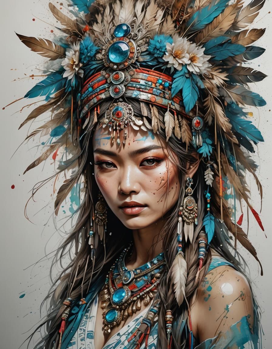 a woman wearing a headdress
