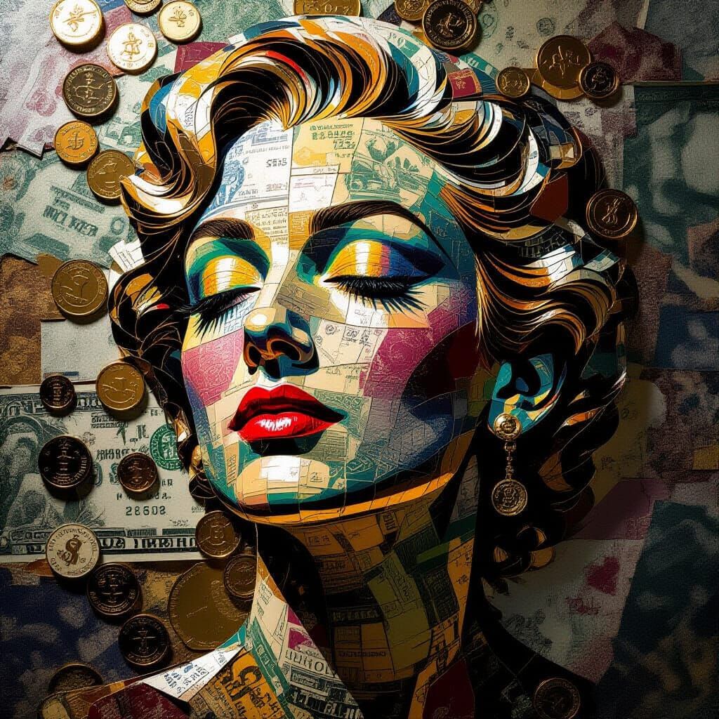 Intricate Artwork of Banknotes and Coins