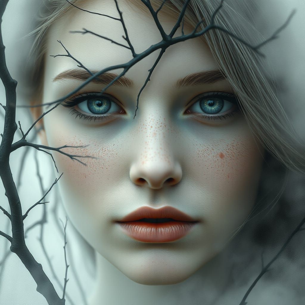 Ethereal Woman and Tree: A Digital Art Portrait