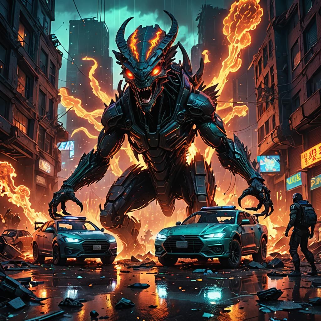 Epic Alien Dragon Battle in a Sci-Fi City