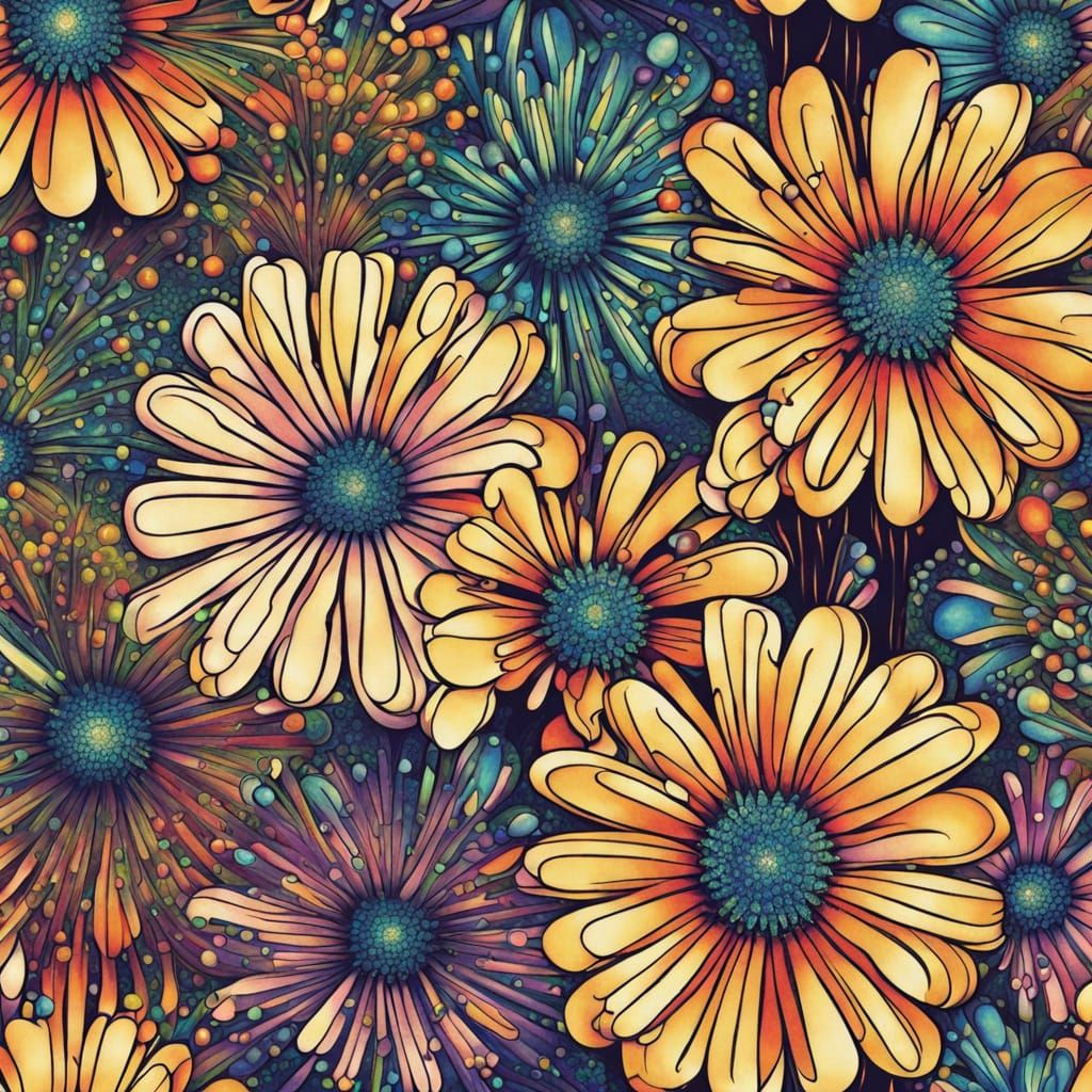 Art Deco Daisies in Pointillism Style
