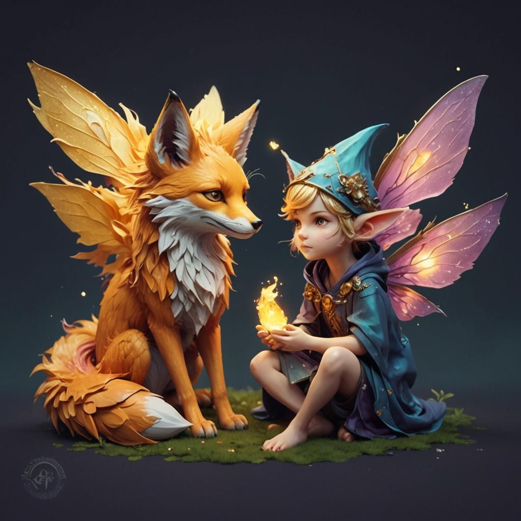 pixie nine tailed fox a masterpiece, 8k resolution, dark fantasy concept art, by Greg Rutkowski, dynamic lighting, hyper...