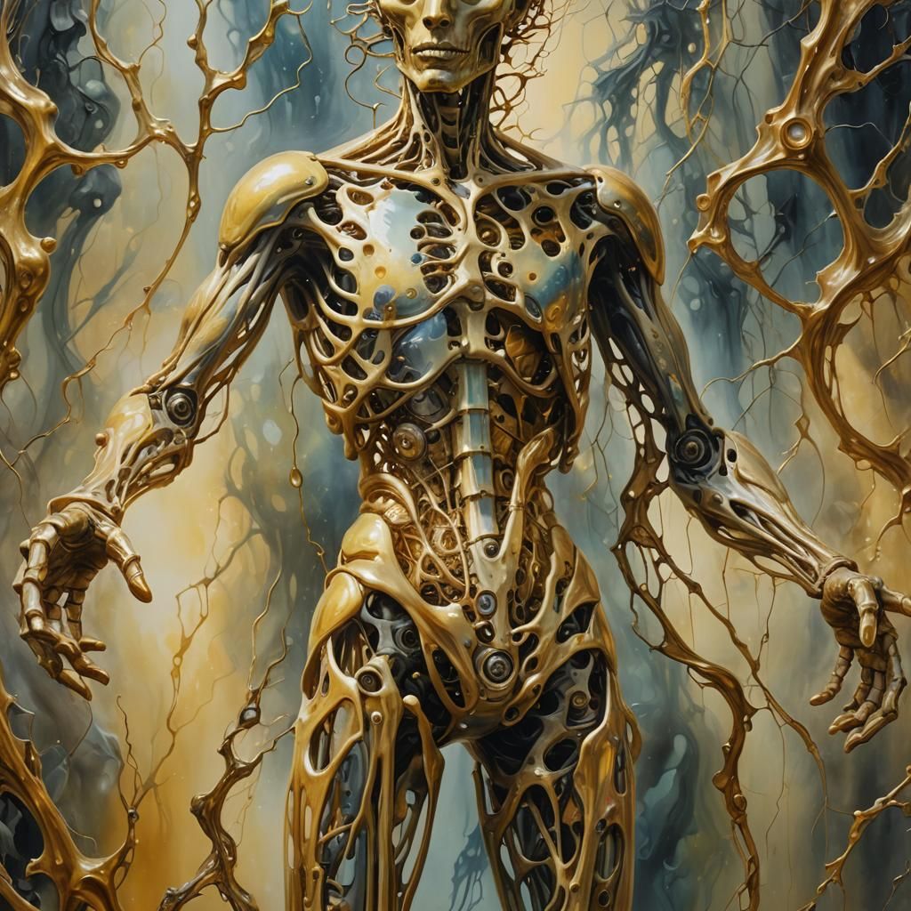 Surreal Figure Dissolves in Golden Light