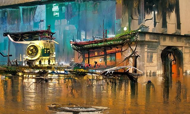 Overgrown Futuristic Cityscape Painting