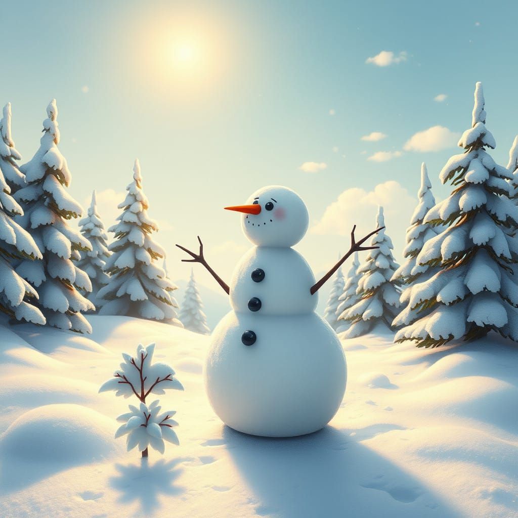 Whimsical Snowman in Winter Wonderland