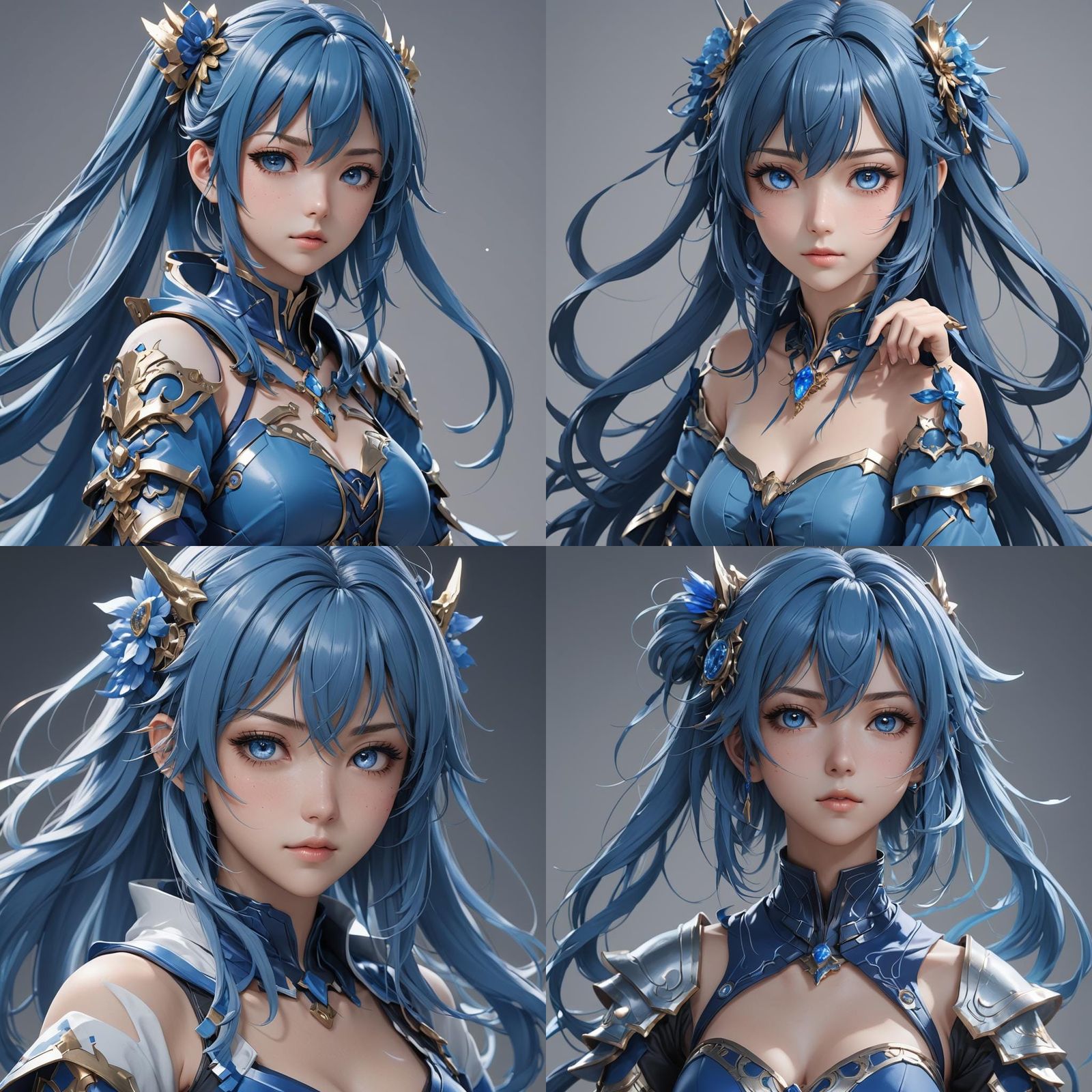 Detailed 3D Anime Girl in Blue