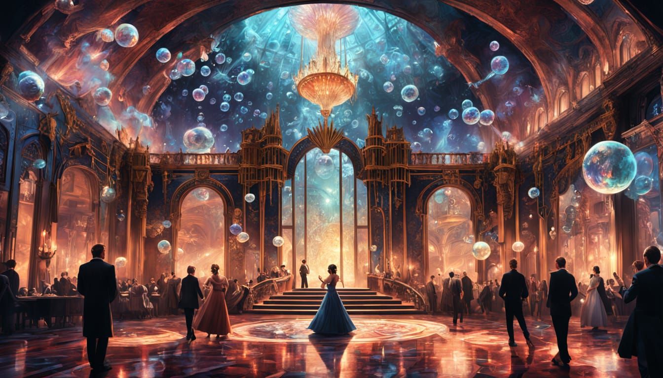 Art Deco Ballroom Dance with Dragon and Galaxies