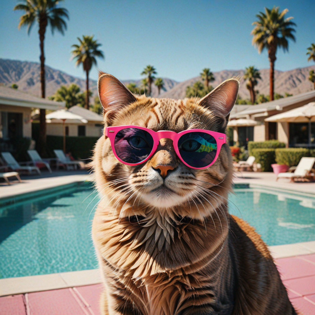 Sunglasses Cat Soaks Up 80s Palm Springs Vibe