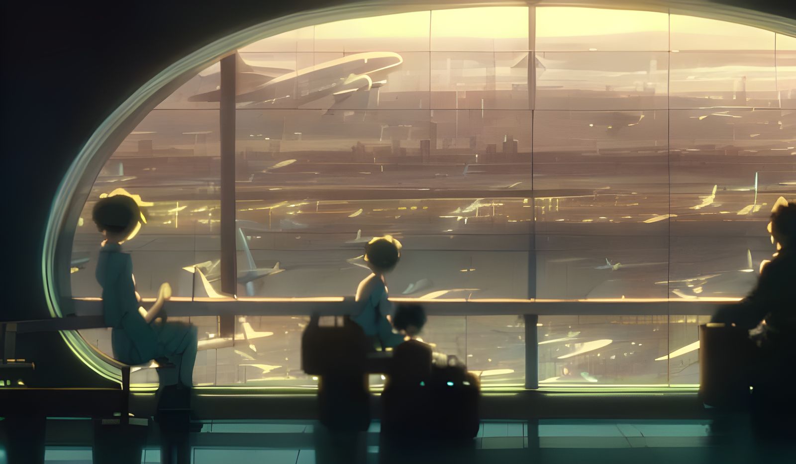 Cyberpunk Airport Terminal at Night, Anime Style