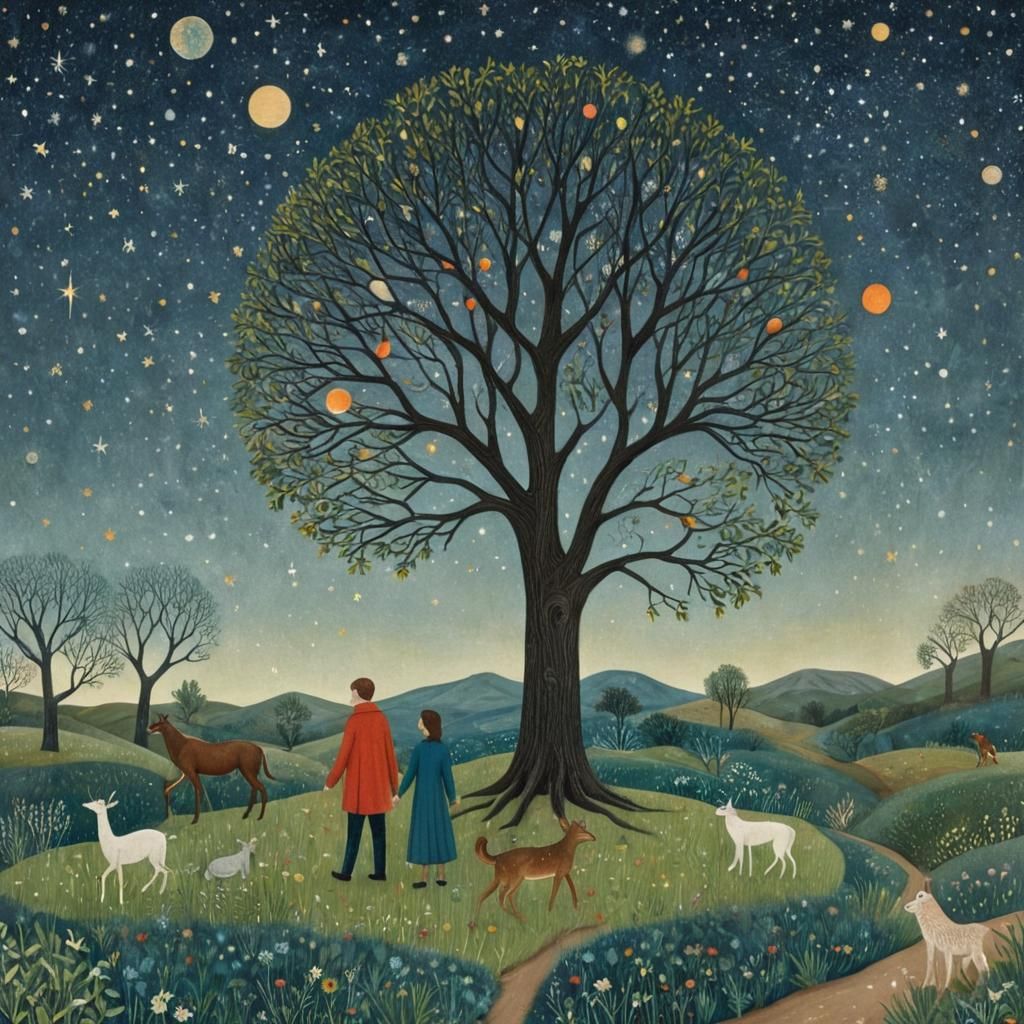 Magical Forest Illustration with Mythical Creatures