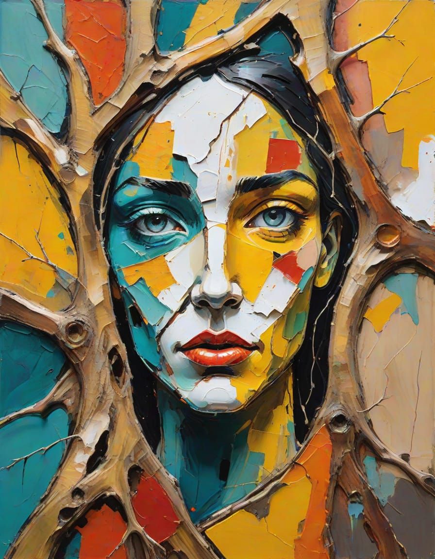 Abstract Tree Trunk in Mixed Media