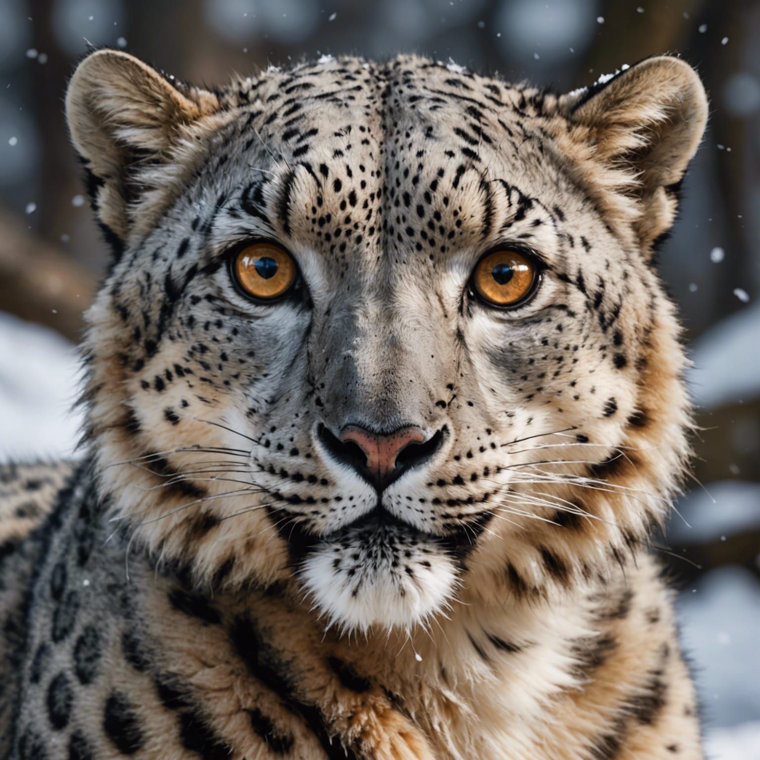Fluffy Snow Leopard Portrait in Detailed Matte Style