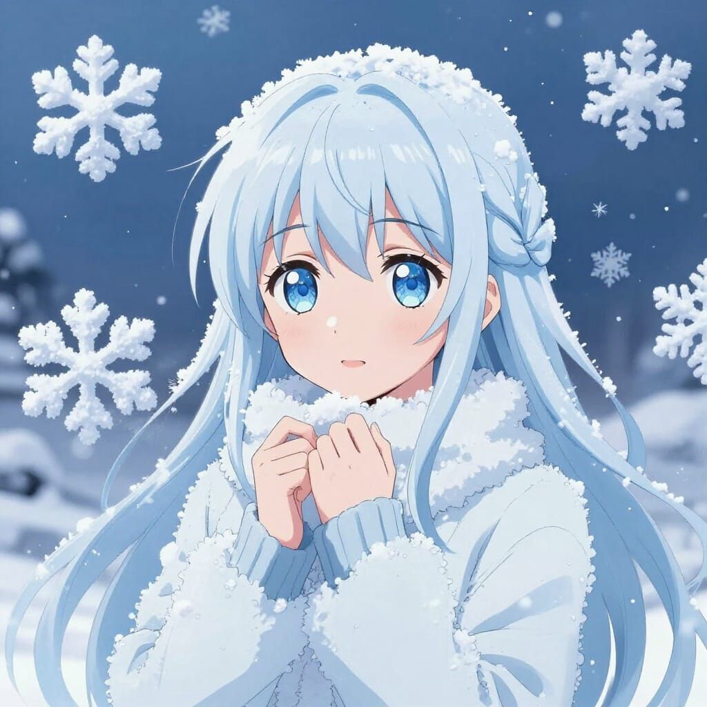 Anime Woman Composed Entirely of Snowflakes