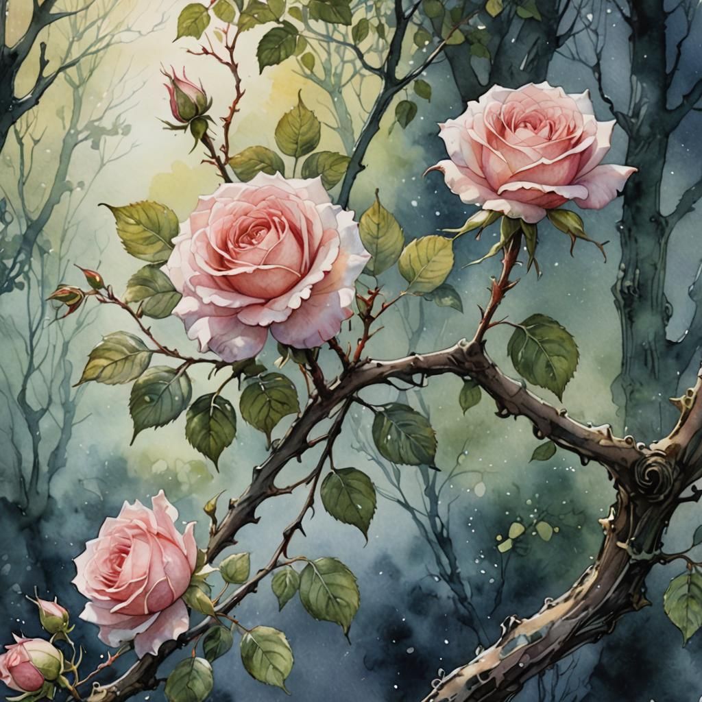 Mystical Rose Blossom in Watercolor Style